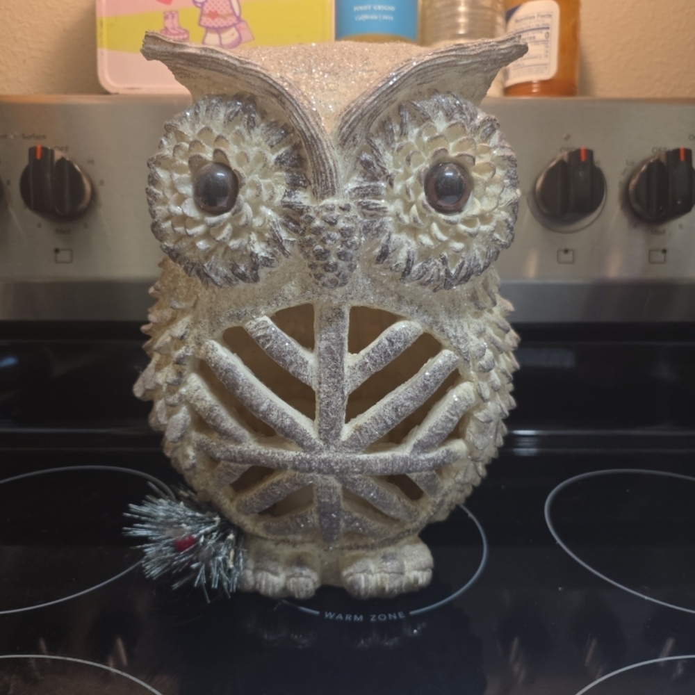 Glittering Owl Wall Decor - Silver and Cream